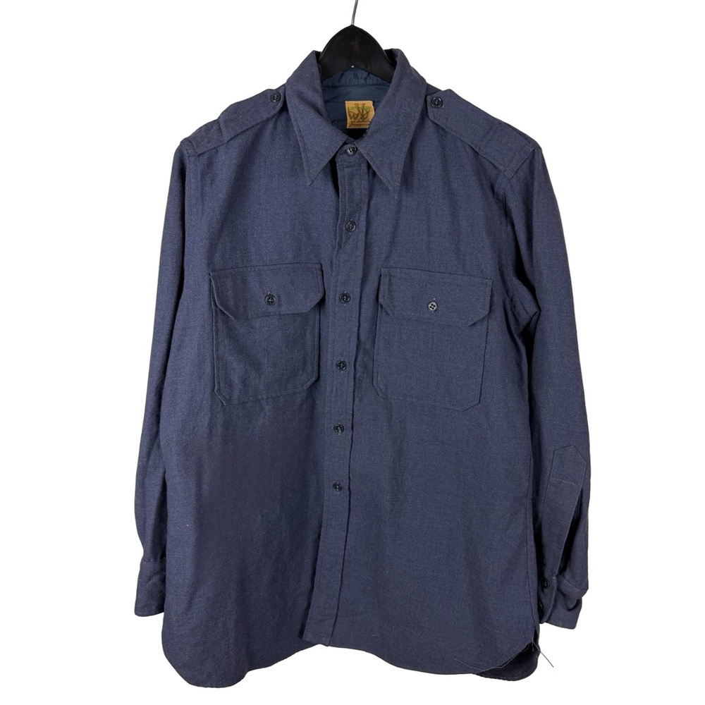 Vintage 1940s Command WW2 Military Uniform Button Up Blue Shirt Size XL